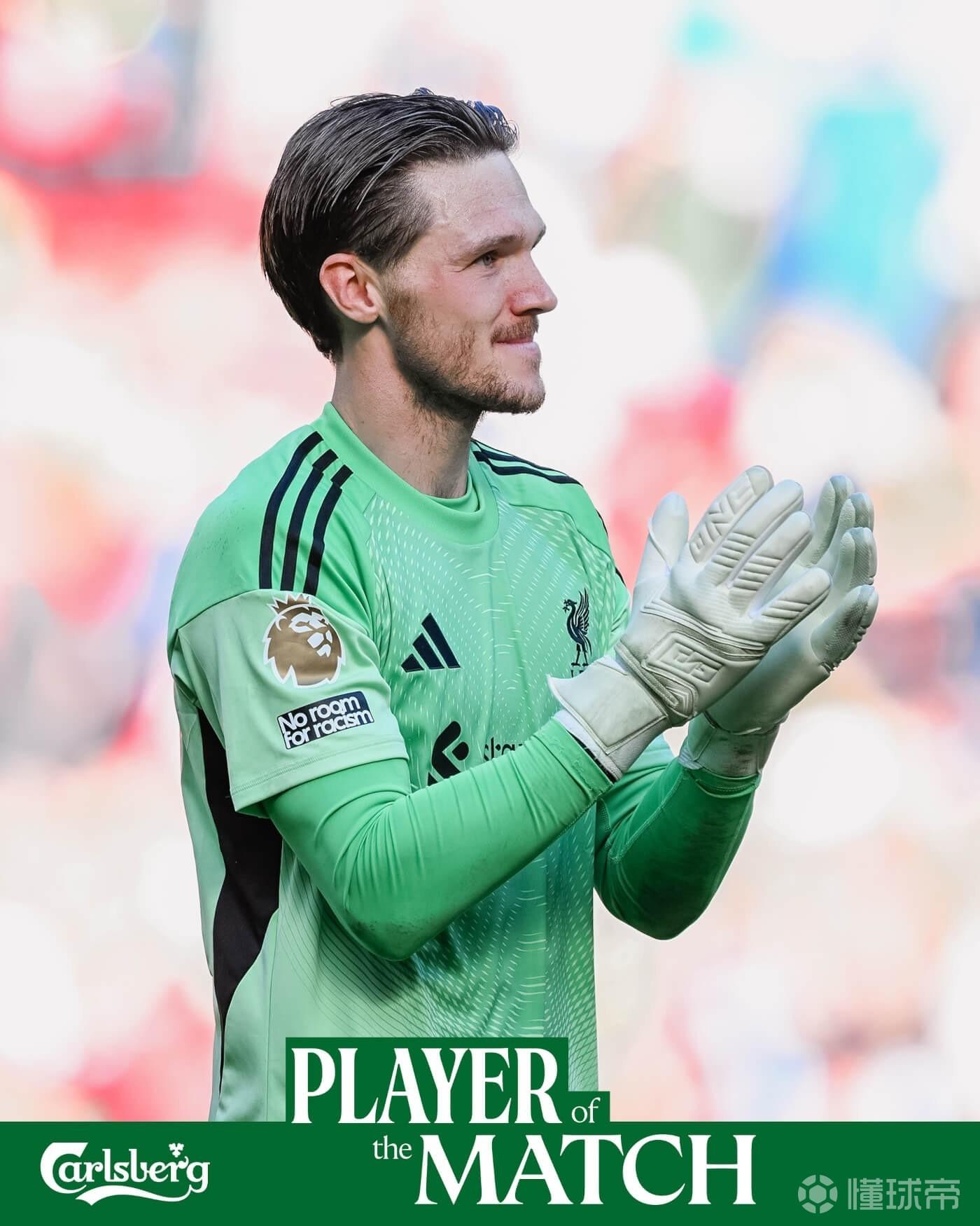 利物浦官方：伍德曼当选与水晶宫一役队内最佳球员